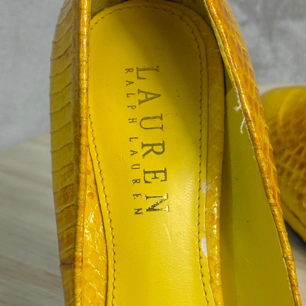 Lauren Ralph Lauren Kailee Yellow Snakeskin Embossed Leather Platform Pumps 5.5B - Picture 15 of 16